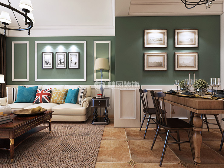 中海康城87平美式风格客厅装修效果图