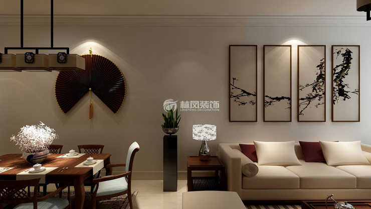 北欧云筑86平中式风格客厅装修效果图