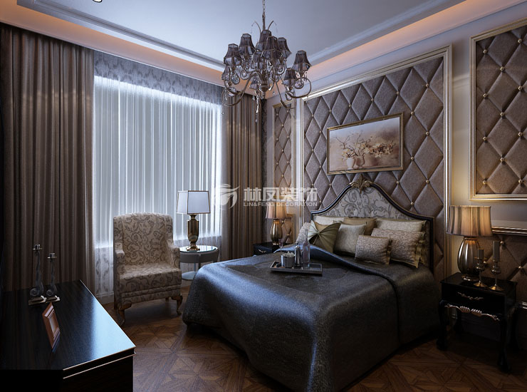 图为航空航天大学家属楼137平欧式风格卧室装修效果图