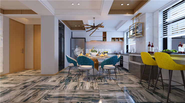 信达万科城125㎡户型餐厨一体装修案例