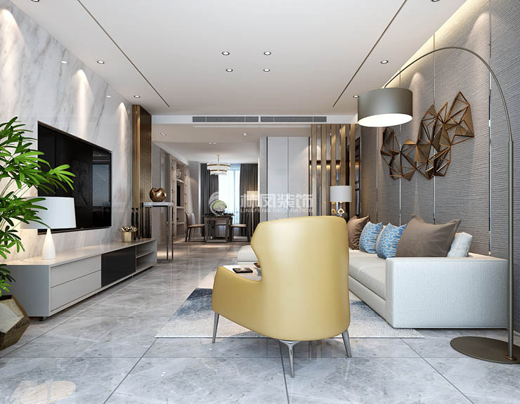 信达万科城125㎡户型现代风格客厅装修案例