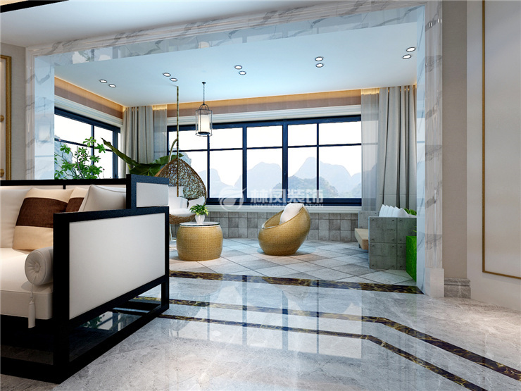 阳台与客厅有高度差吊顶设计装修效果图