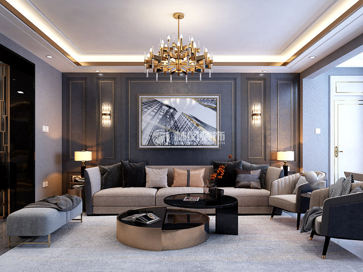 中海和平之门GHOUSE天际港式风格客厅装修效果图