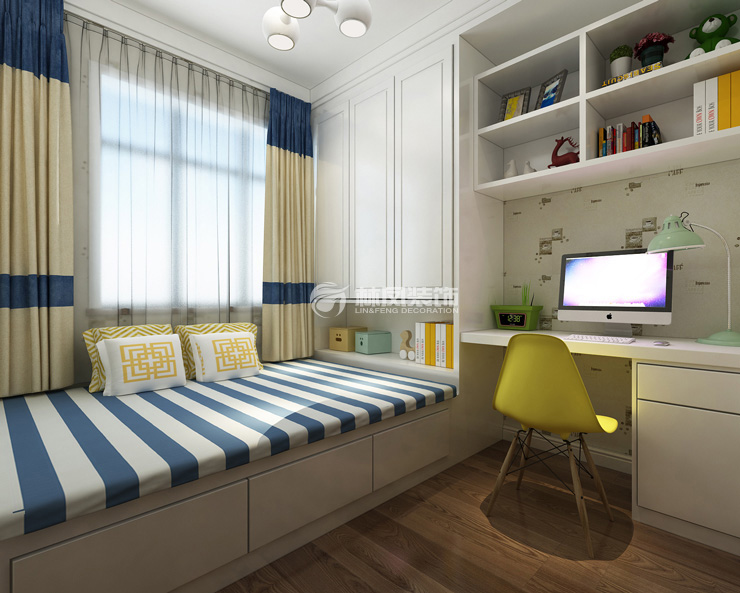 榻榻米床+书柜设计装修效果图