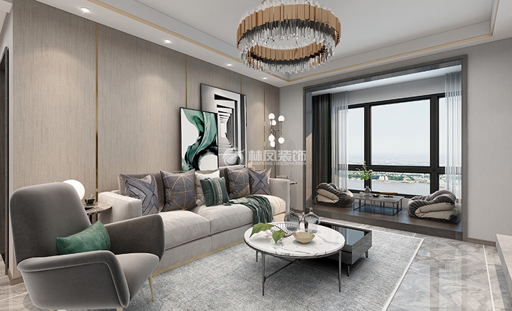 轻奢风格沙发背景墙挂画设计装修效果图