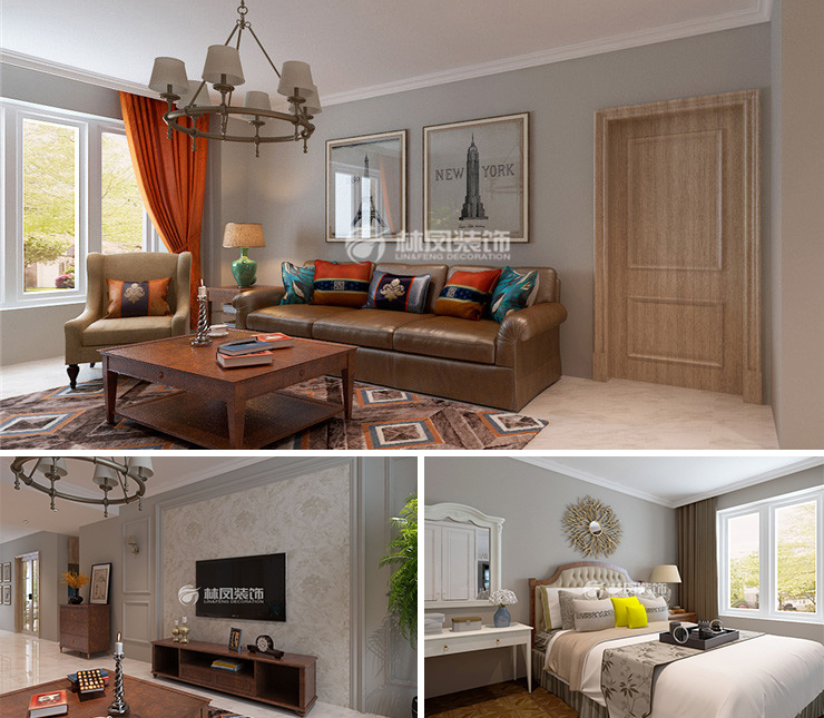 绿城全运村130平美式风格装修效果图