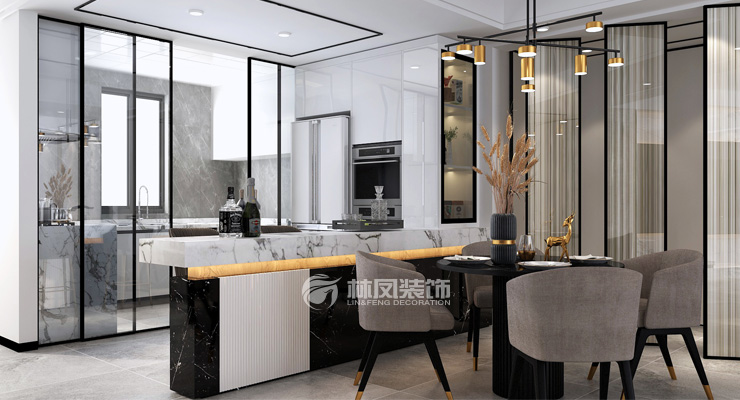 轻奢风格厨房玻璃隔断门装修效果图