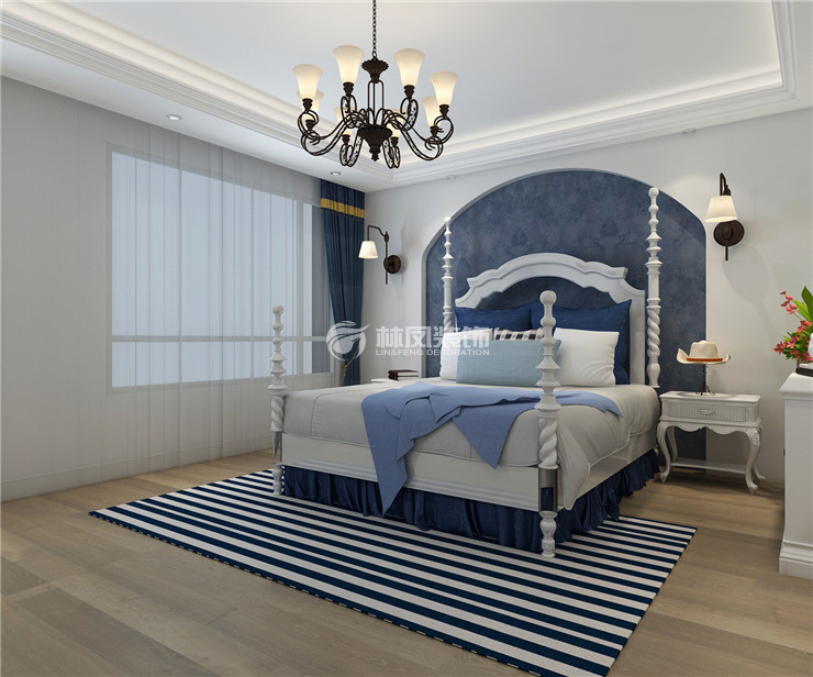 地中海风格卧室拱形背景墙设计装修效果图
