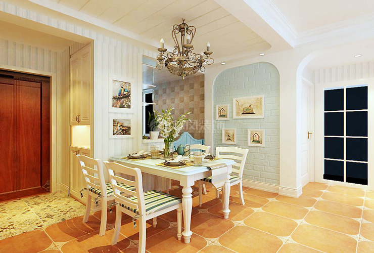 美式风格餐厅背景墙拱形设计装修效果图
