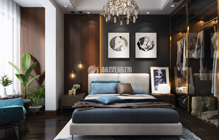 港式风格卧室护墙板装修效果图