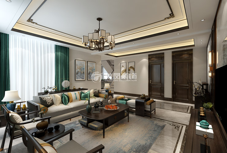 新中式风格客厅踢脚线设计装修效果图