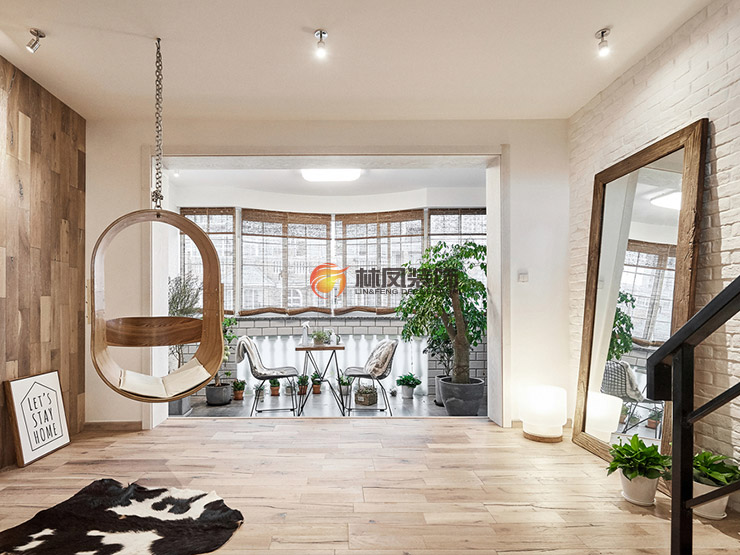 工业风客厅地板铺贴装修效果图